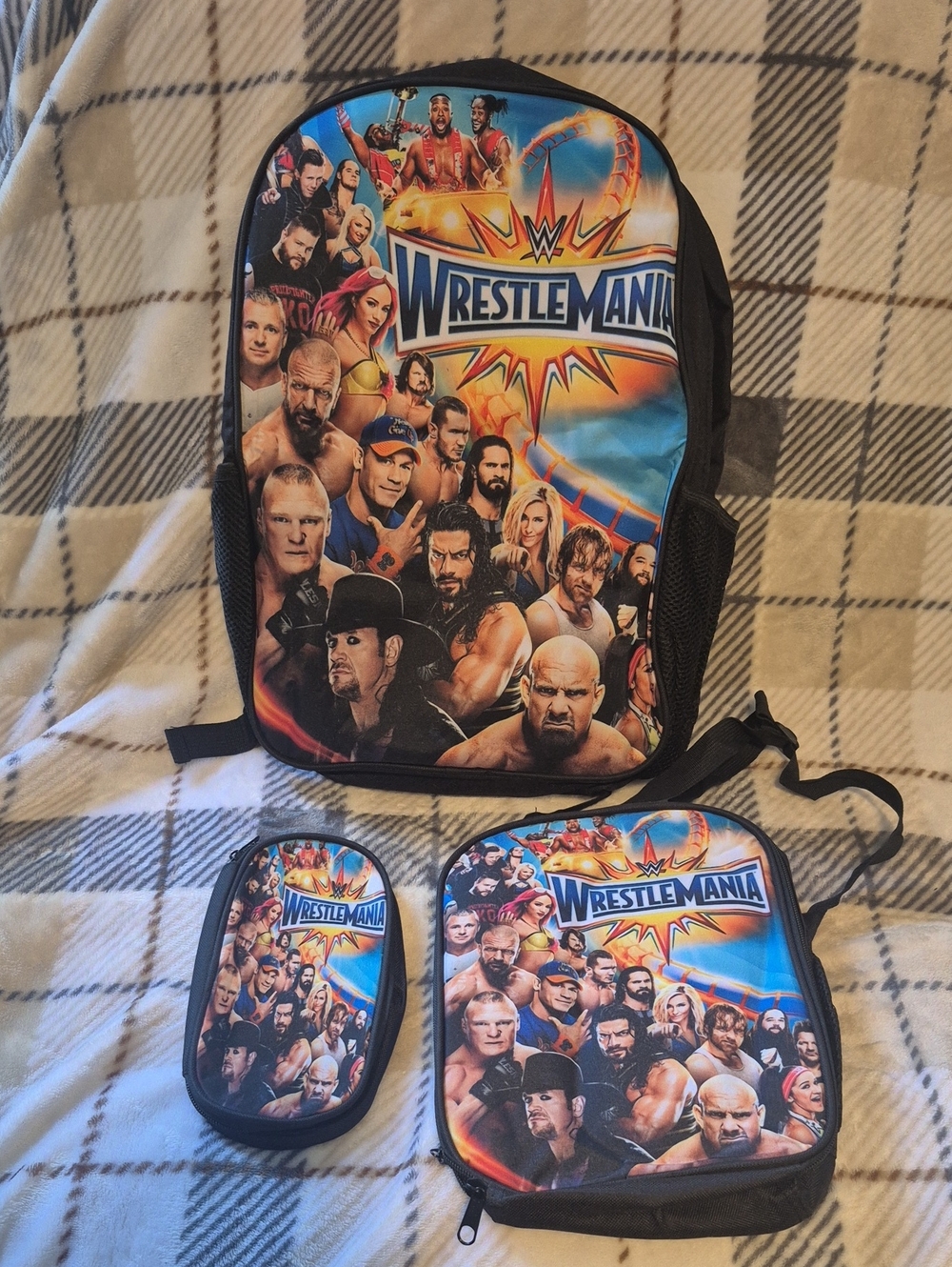WWE Black & Blue Graphic Backpack Set